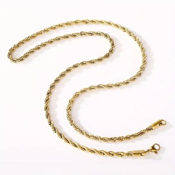 Gold Plated Rope Chain Stainless Steel Twisted Rope Chain 2mm 17.7inch - Picture 1 of 2